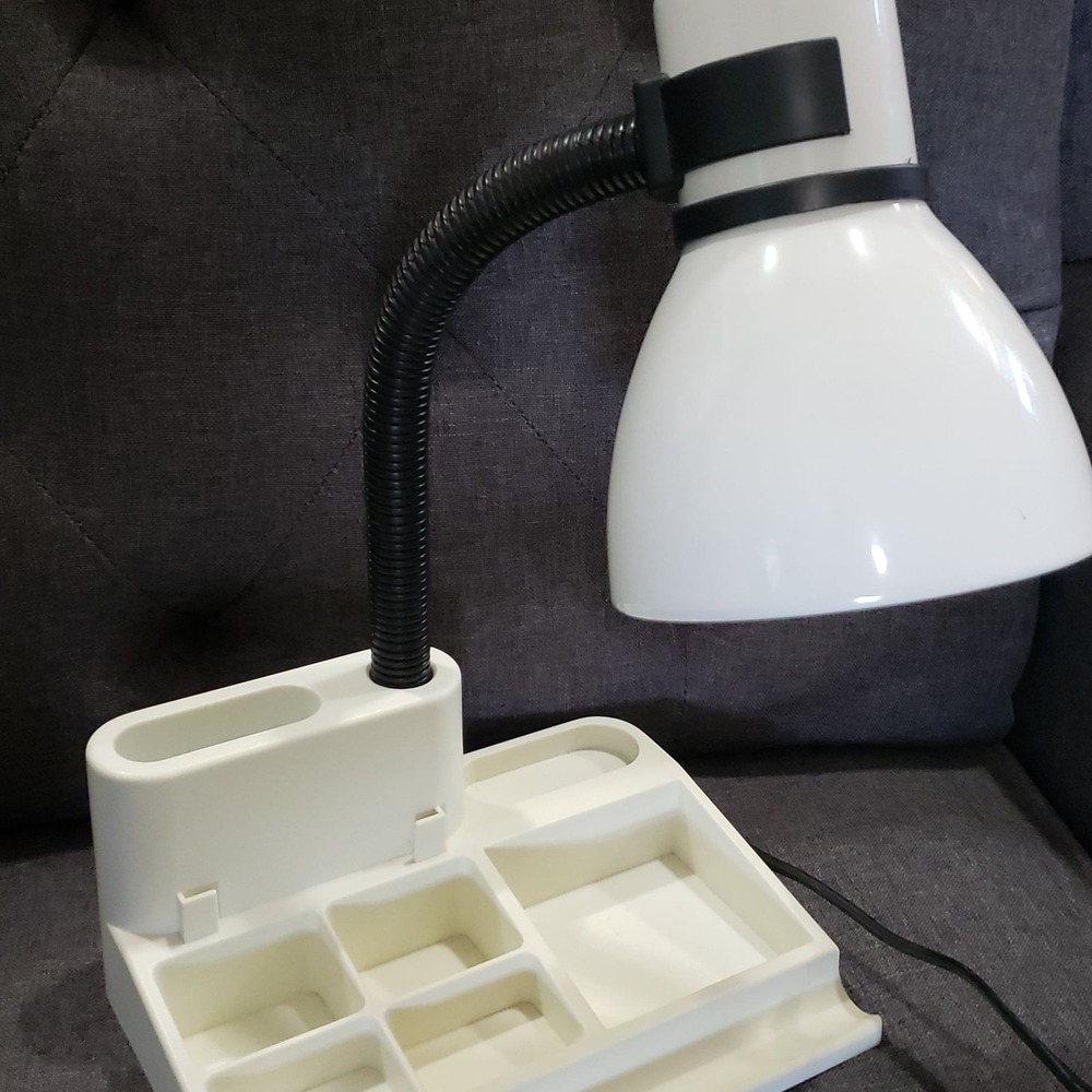 Vintage White Gooseneck Desk Lamp with Memphis Style‎ Organizer